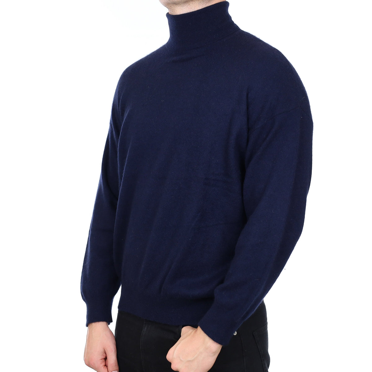 Men's Navy Blue Cashmere Polo Neck Jumper XL