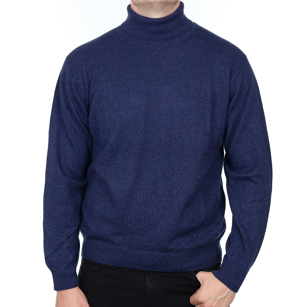 Men's Naval Blue Marl Cashmere Polo Neck Jumper XL