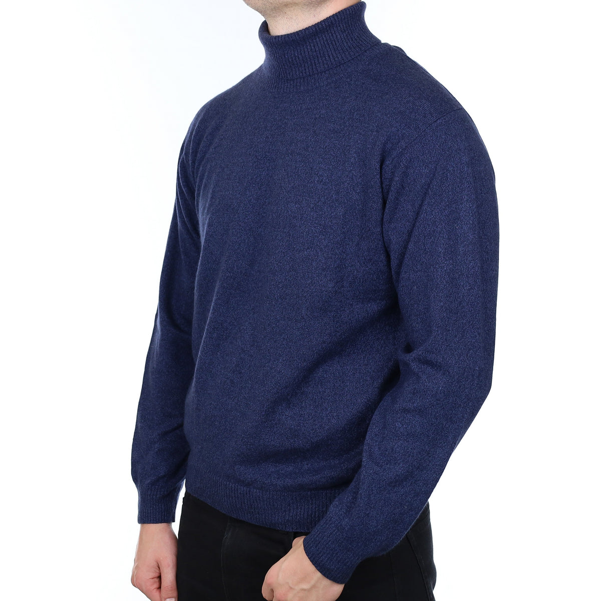 Men's Naval Blue Marl Cashmere Polo Neck Jumper XL
