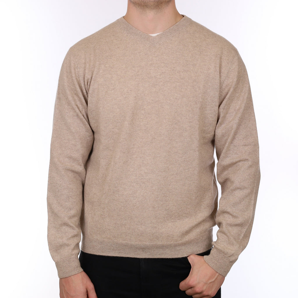 Men's Fawn Cashmere V Neck Jumper XL
