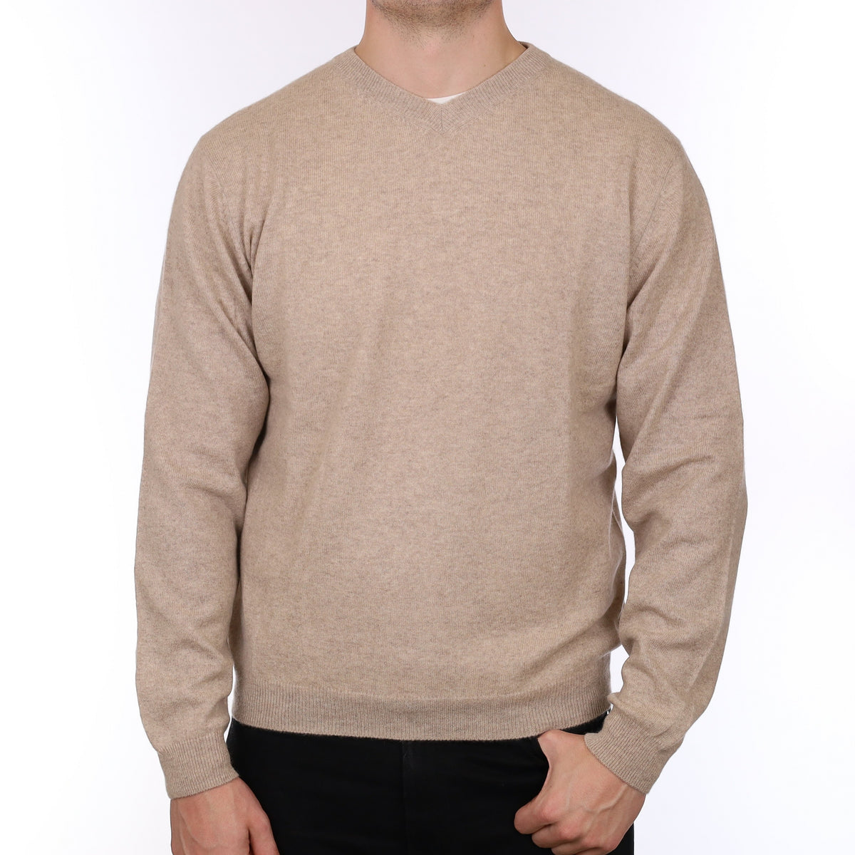 Men's Fawn Cashmere V Neck Jumper XL
