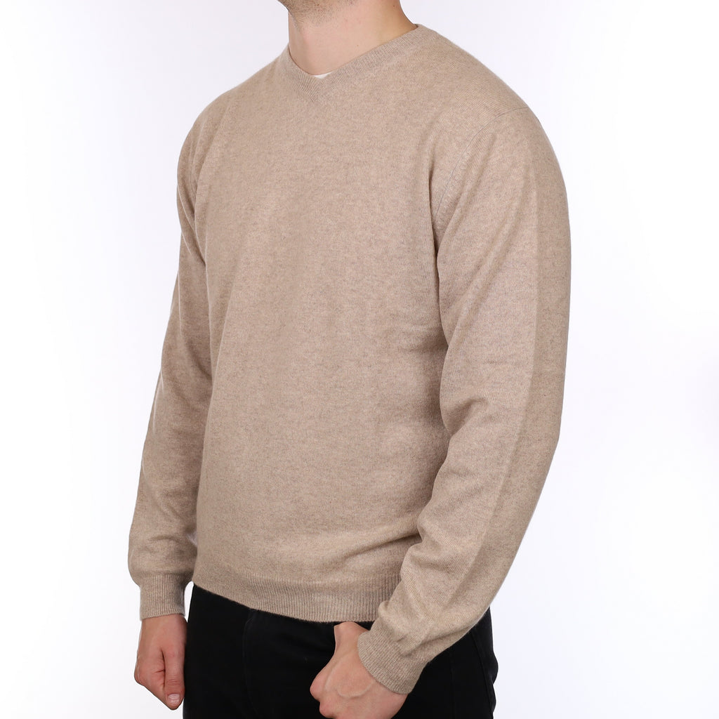 Men's Fawn Cashmere V Neck Jumper XL