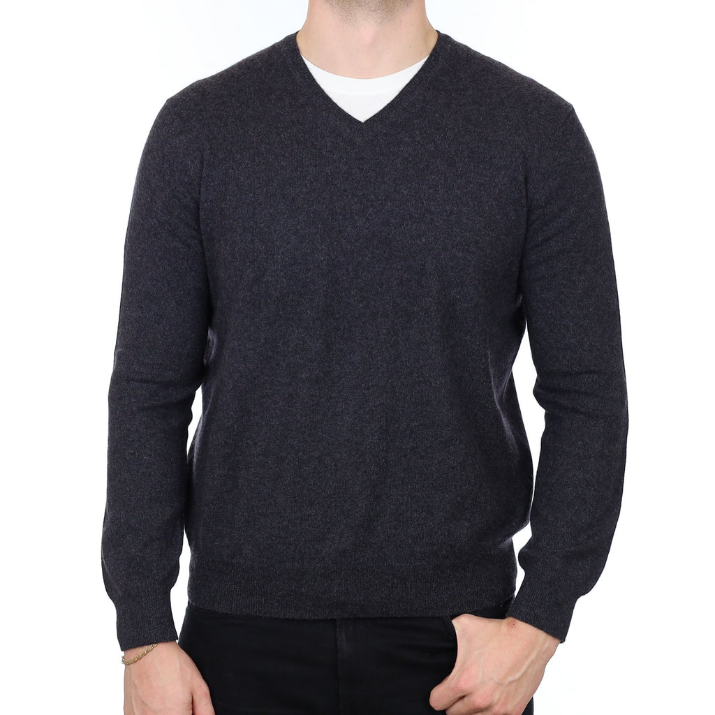 Men's Charcoal Grey Cashmere V Neck Jumper XL