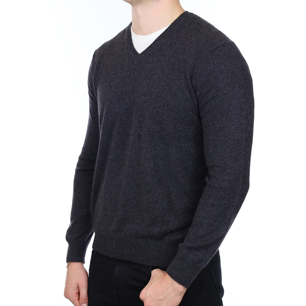 Men's Charcoal Grey Cashmere V Neck Jumper XL