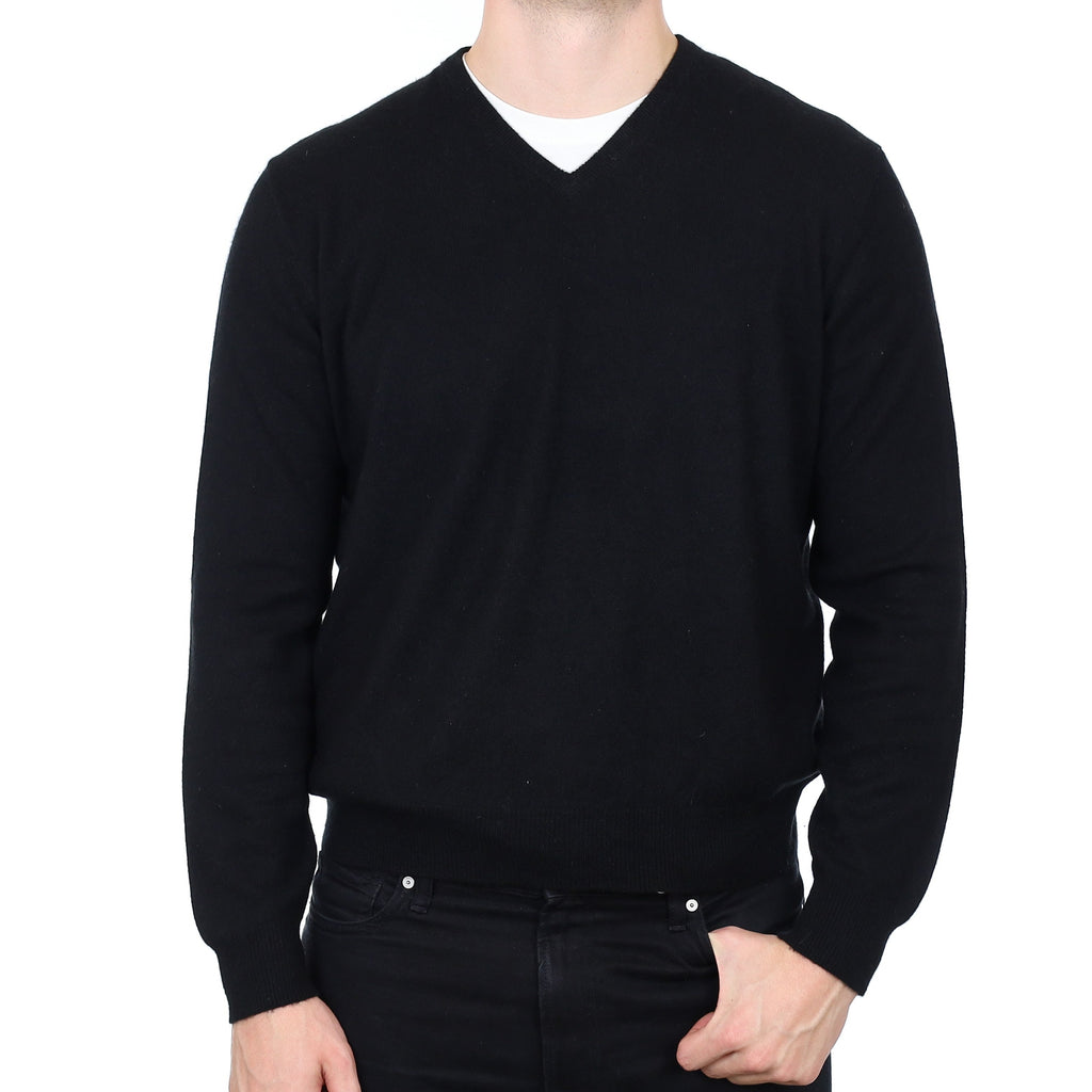 Men's Black Cashmere V Neck Jumper XL