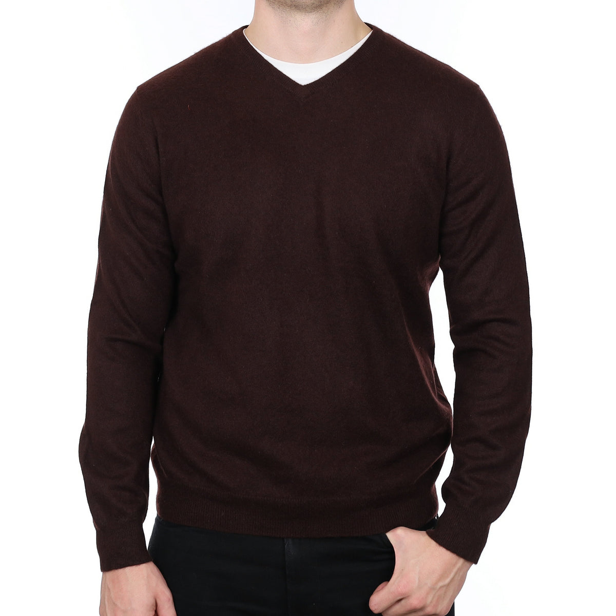 Men's Cedar Brown Cashmere V Neck Jumper XL