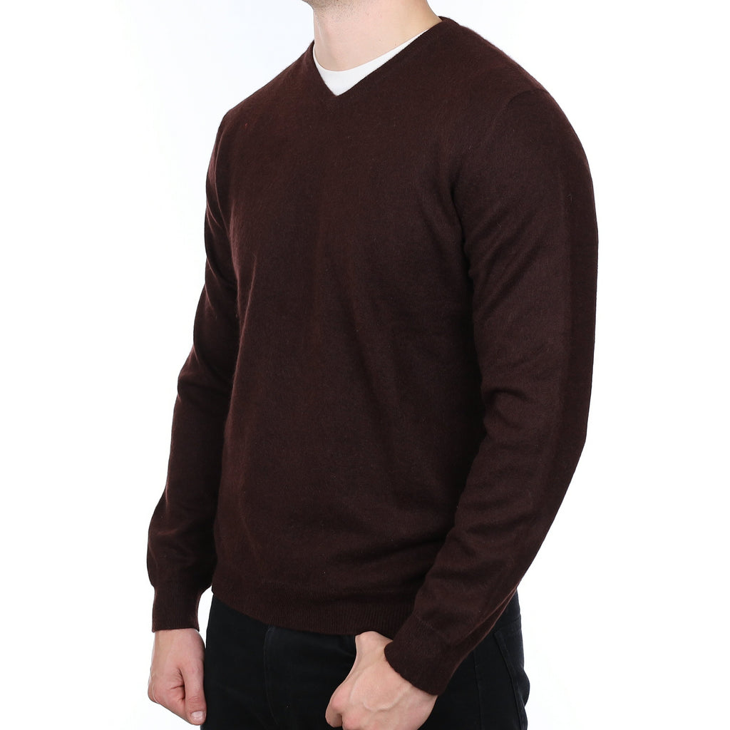 Men's Cedar Brown Cashmere V Neck Jumper XL