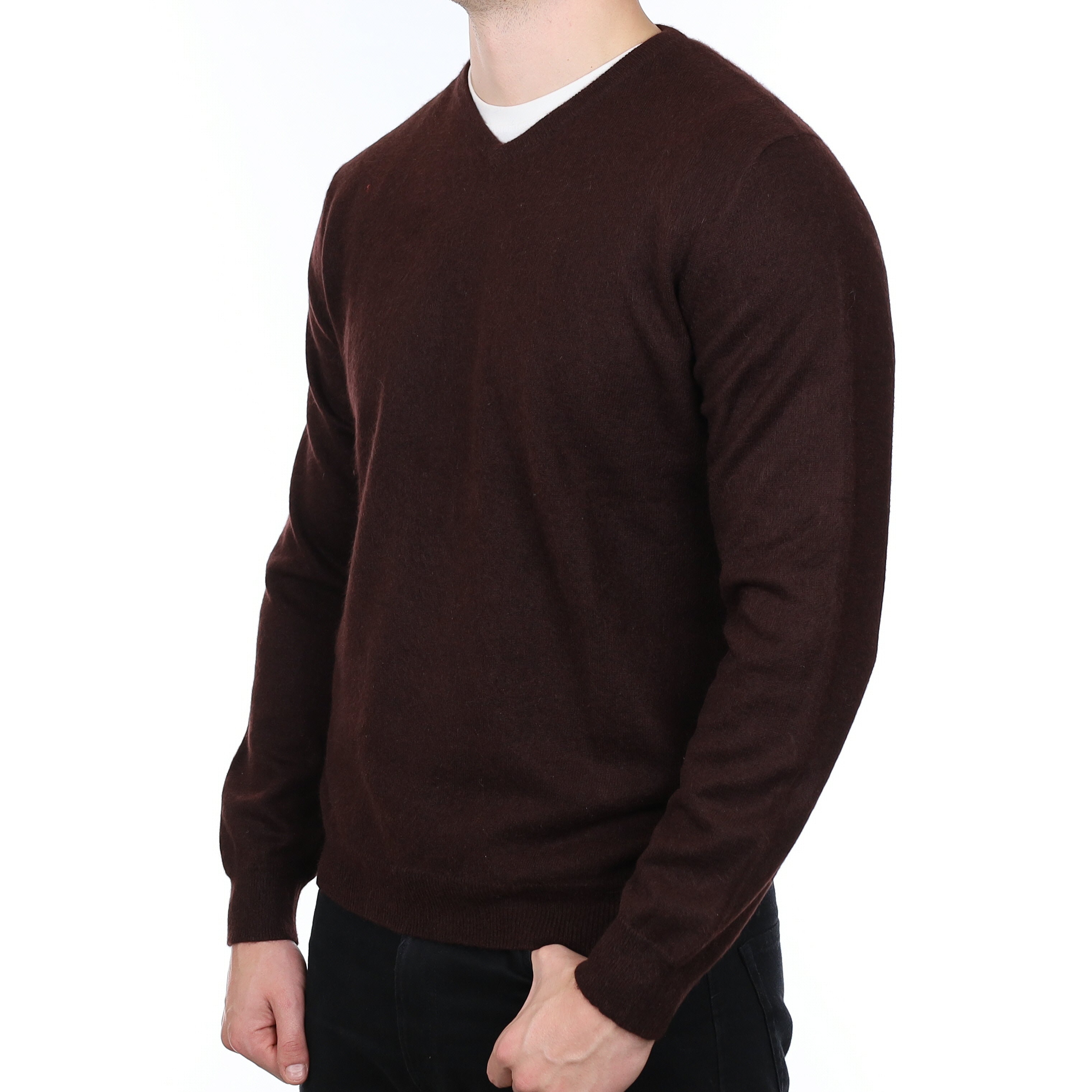 Men's Cedar Brown Cashmere V Neck Jumper XL