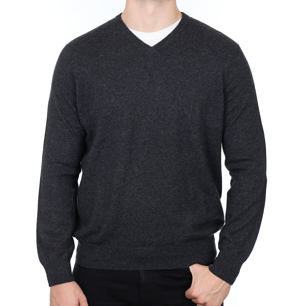 Men's Granite Grey Cashmere V Neck Jumper XL