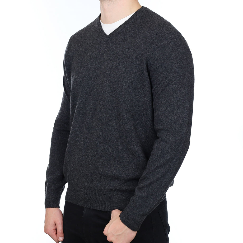 Men's Granite Grey Cashmere V Neck Jumper XL