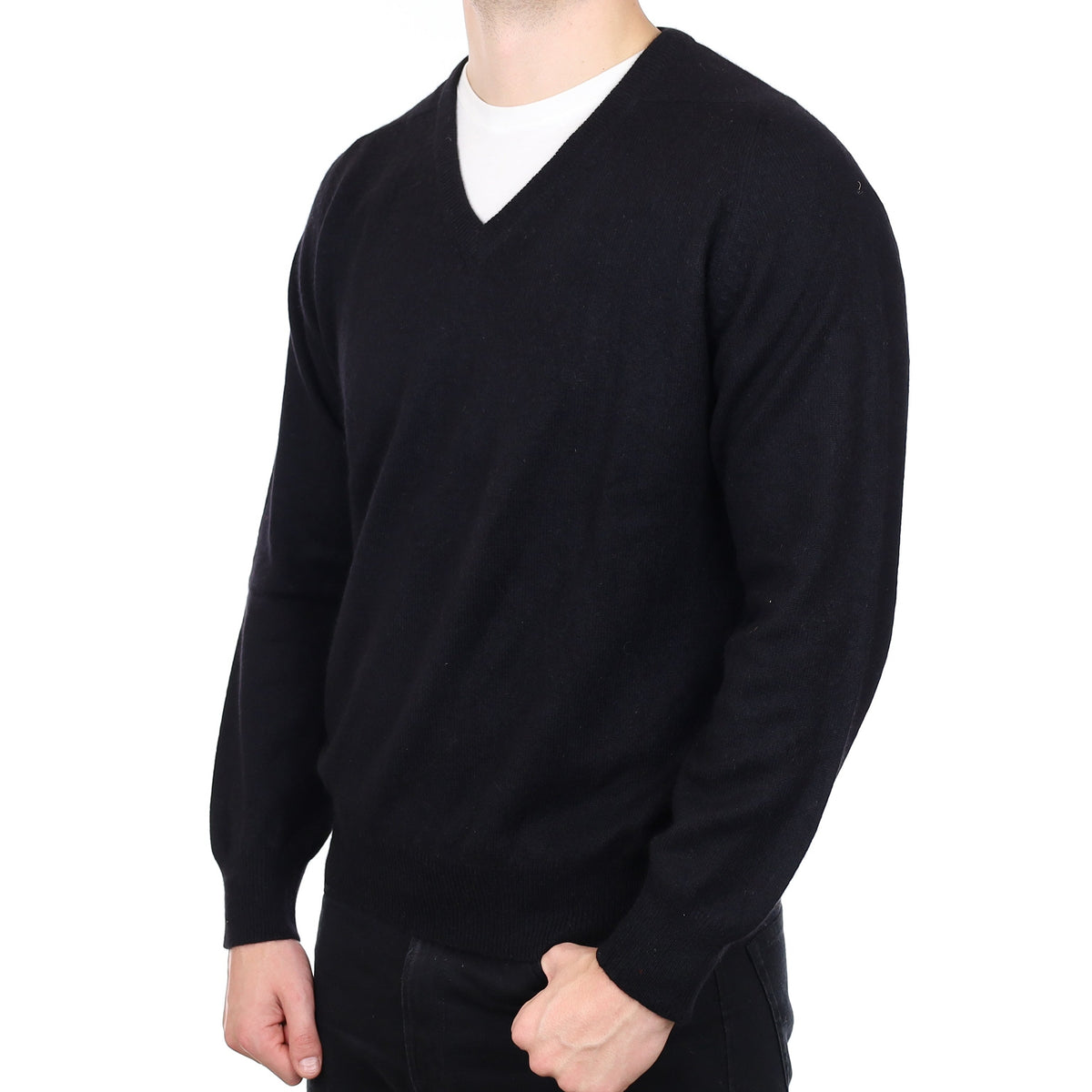 Men's Black Cashmere V Neck Jumper XL