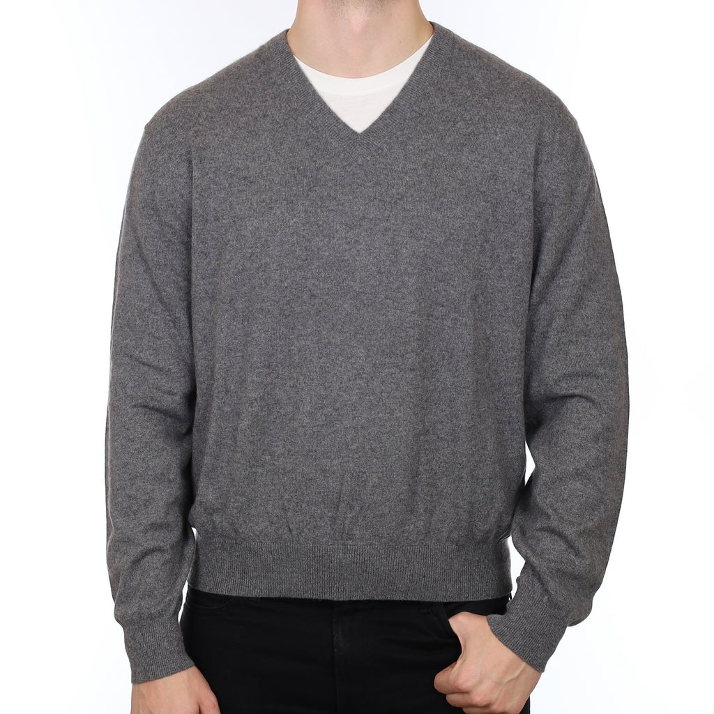 Men's Ash Grey Cashmere V Neck Jumper XL