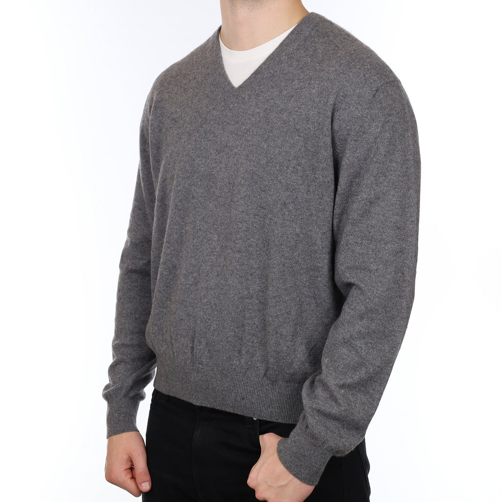 Men's Ash Grey Cashmere V Neck Jumper XL
