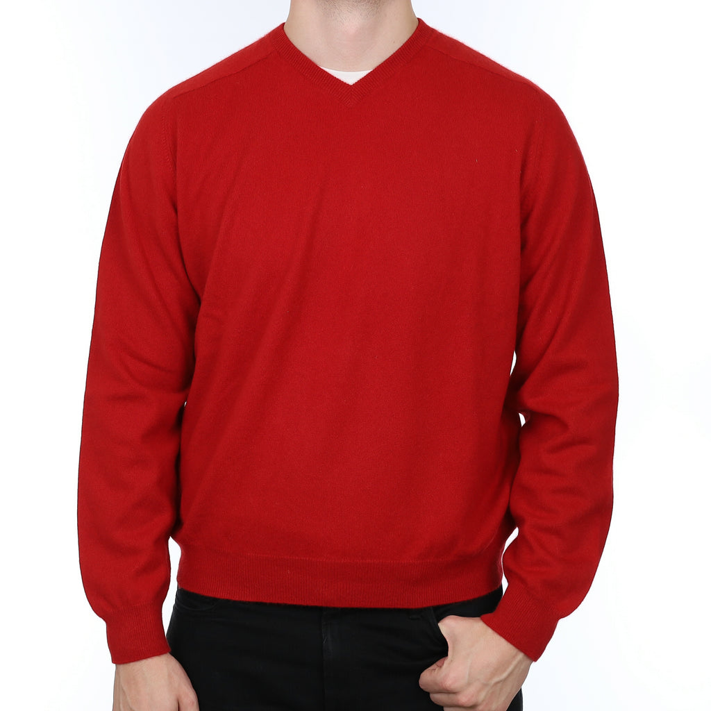 Men's Scarlet Red Cashmere V Neck Jumper XXL