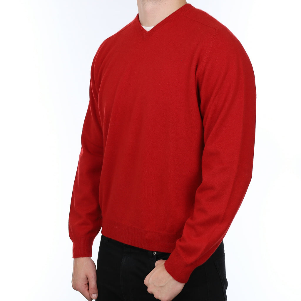 Men's Scarlet Red Cashmere V Neck Jumper XXL