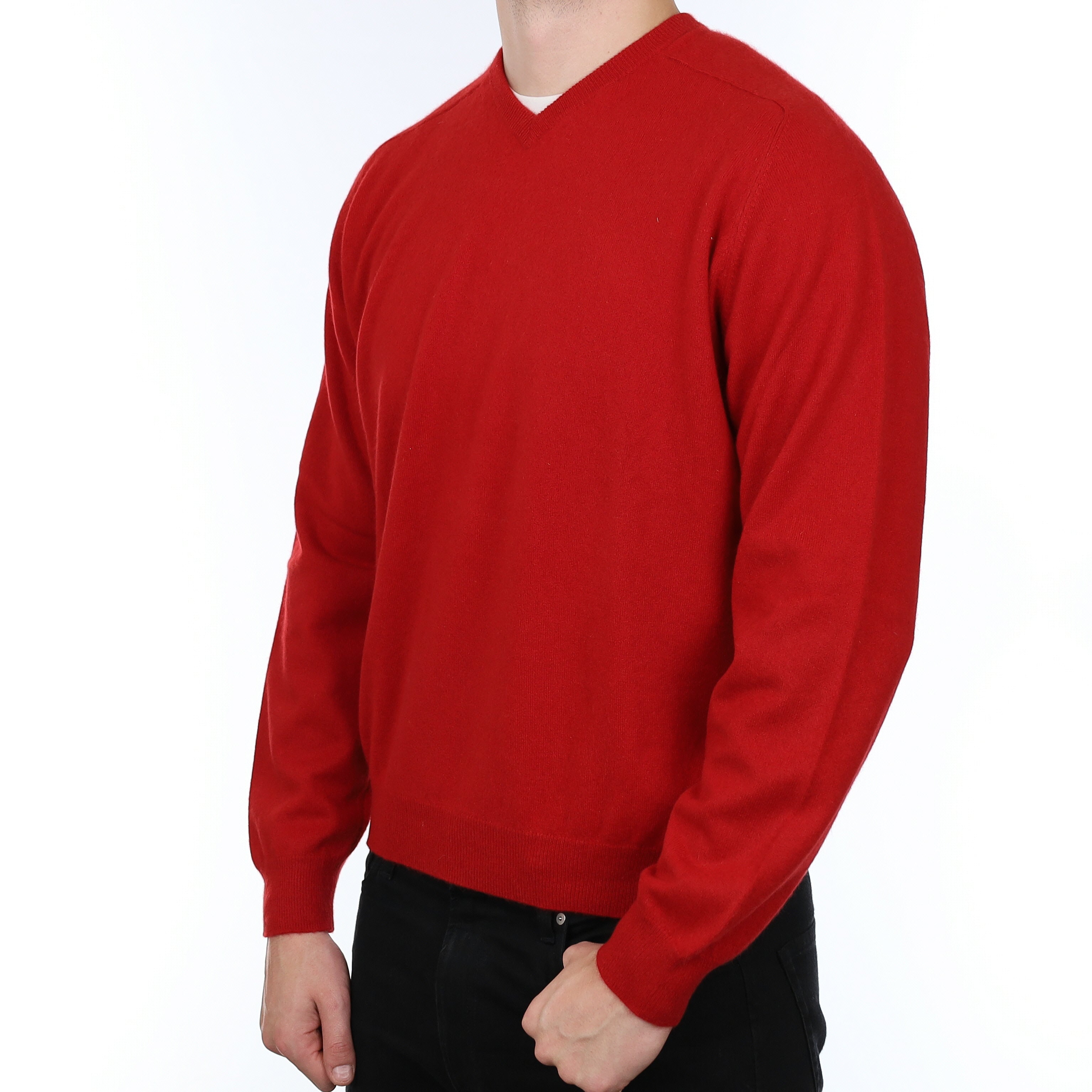 Men's Scarlet Red Cashmere V Neck Jumper XXL