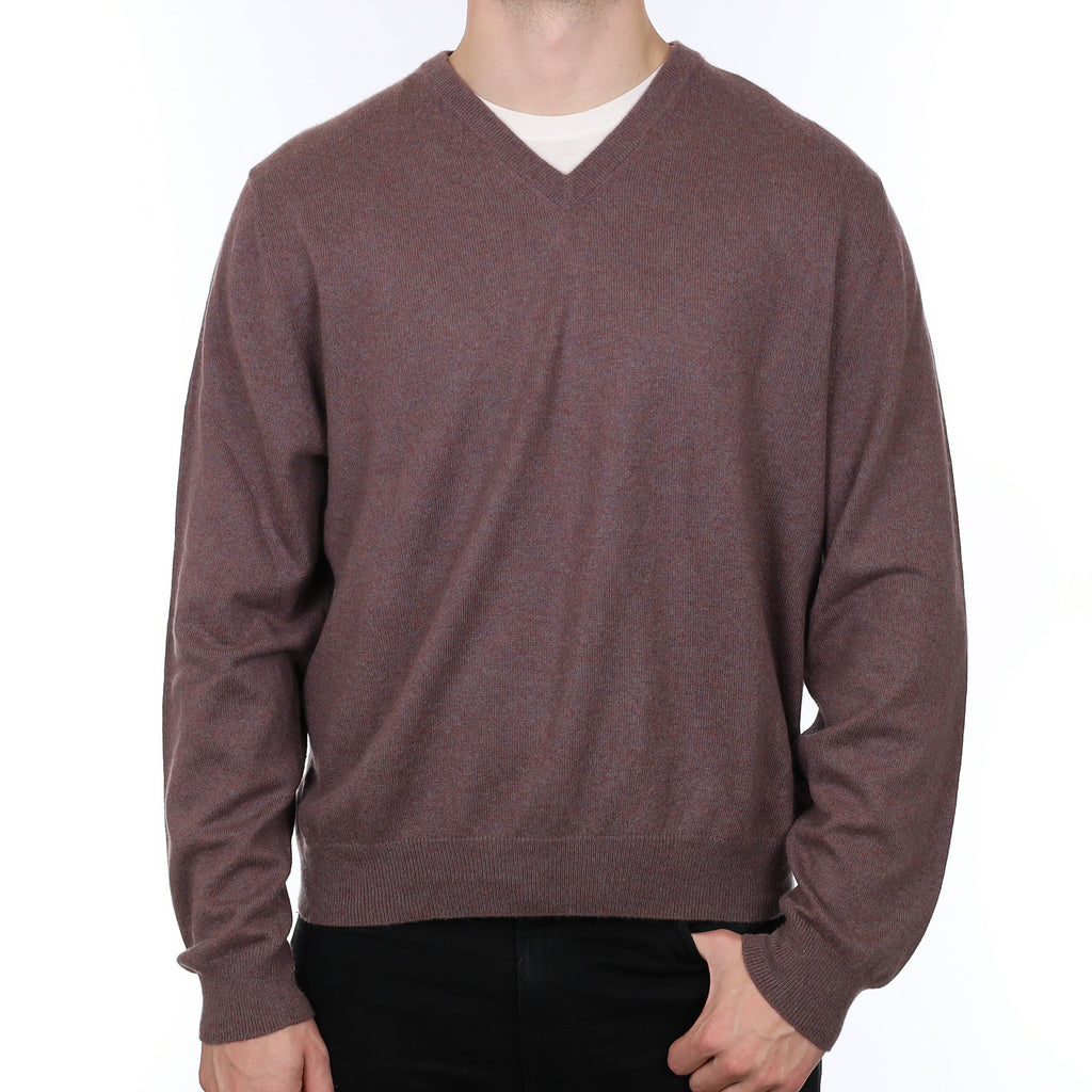 Men's Dusky Heather Marl Cashmere V Neck Jumper XL
