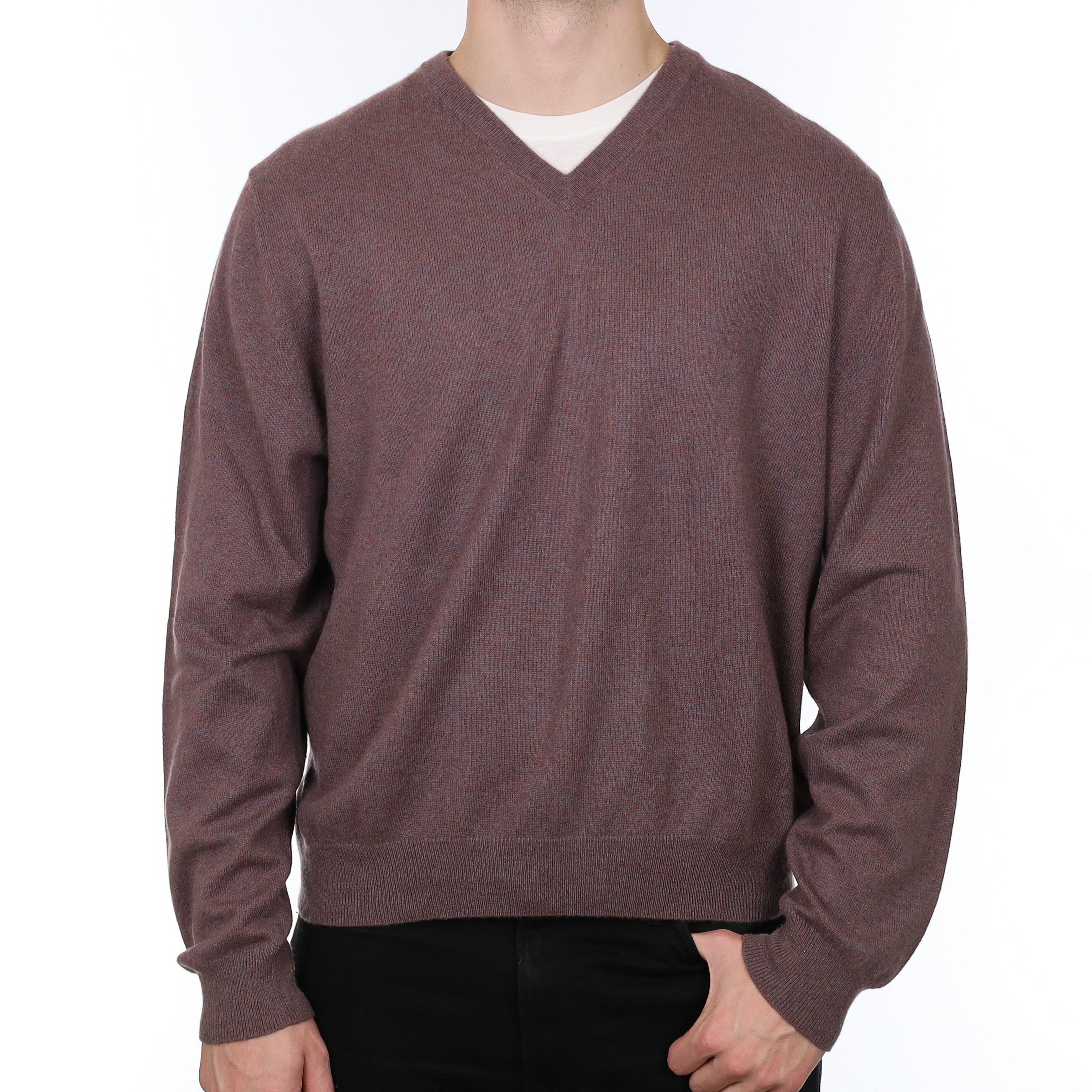 Men's Dusky Heather Marl Cashmere V Neck Jumper XL