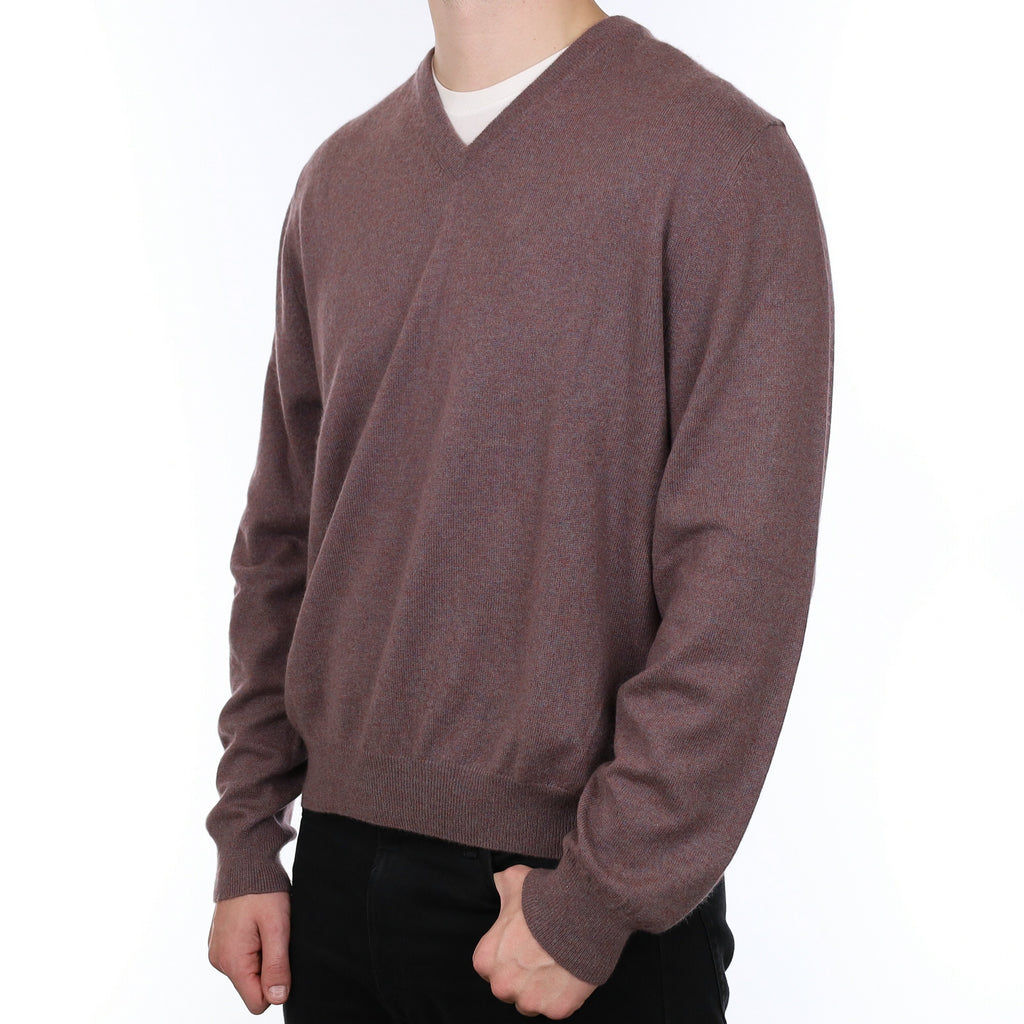 Men's Dusky Heather Marl Cashmere V Neck Jumper XL