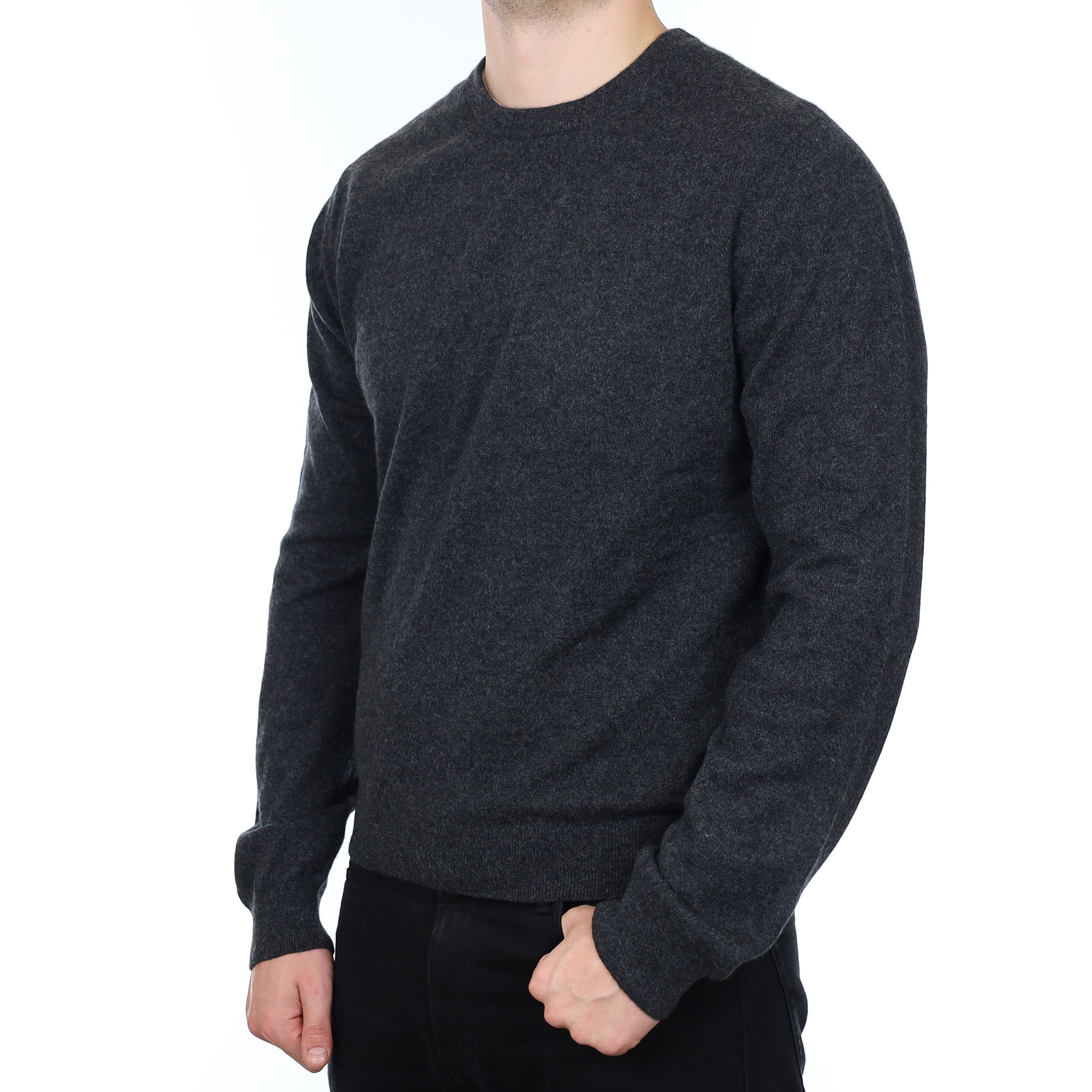 Men's Maison Montagut Charcoal Grey Cashmere Crew Neck Jumper XL