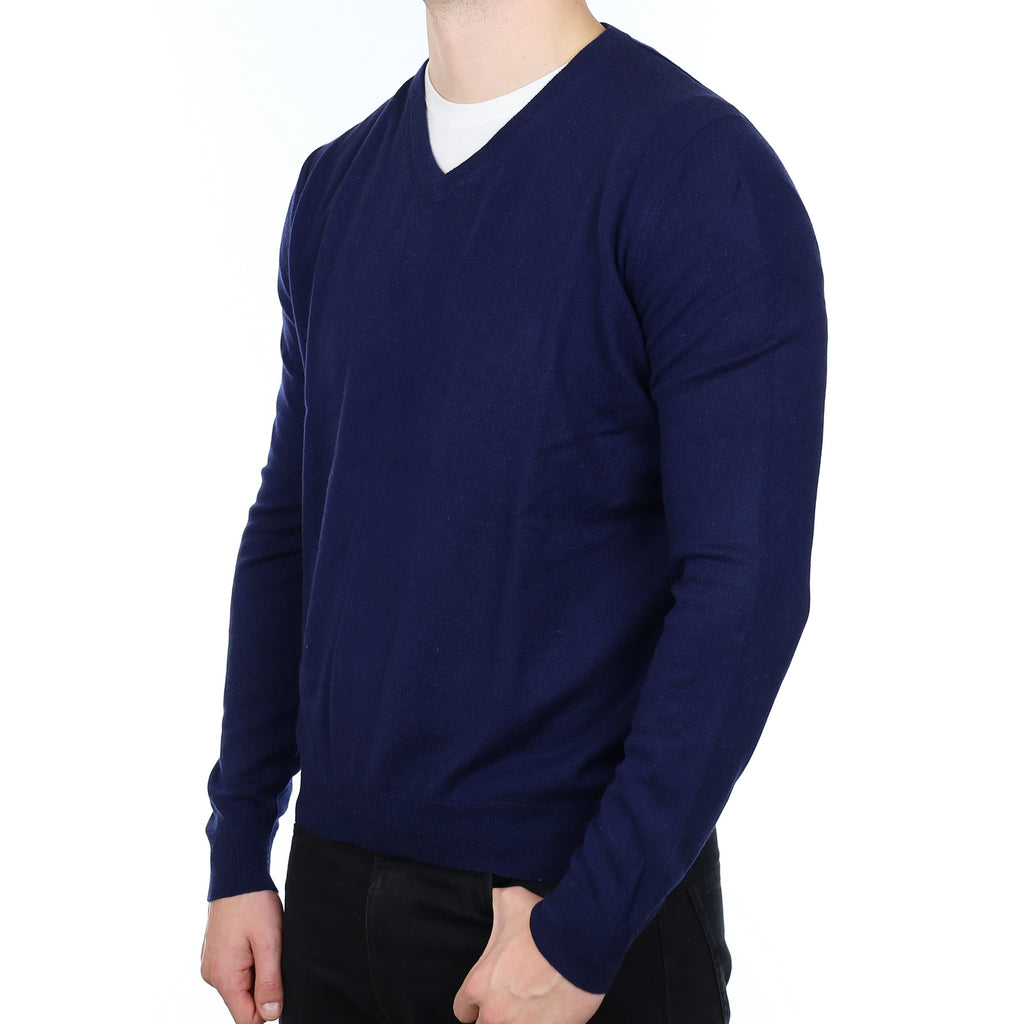 Men's Italian Canali Navy Cashmere V Neck Jumper XXL