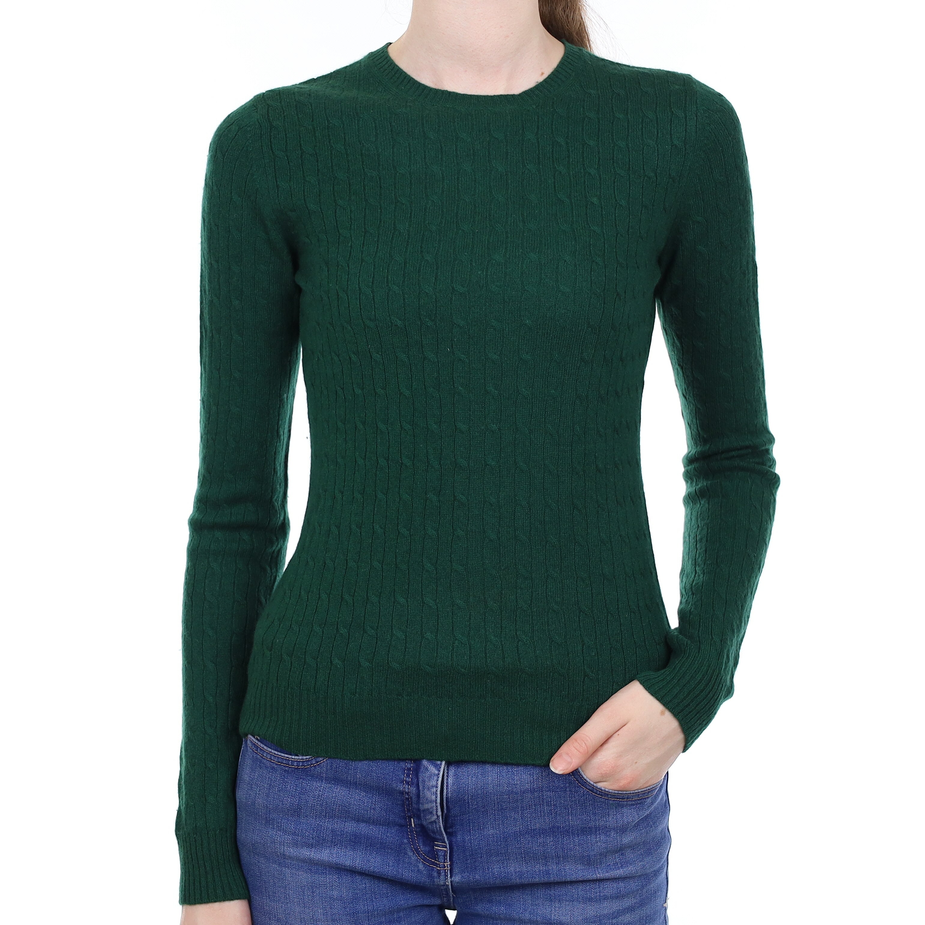 Racing Green Cable Cashmere Crew Neck Jumper Extra Small