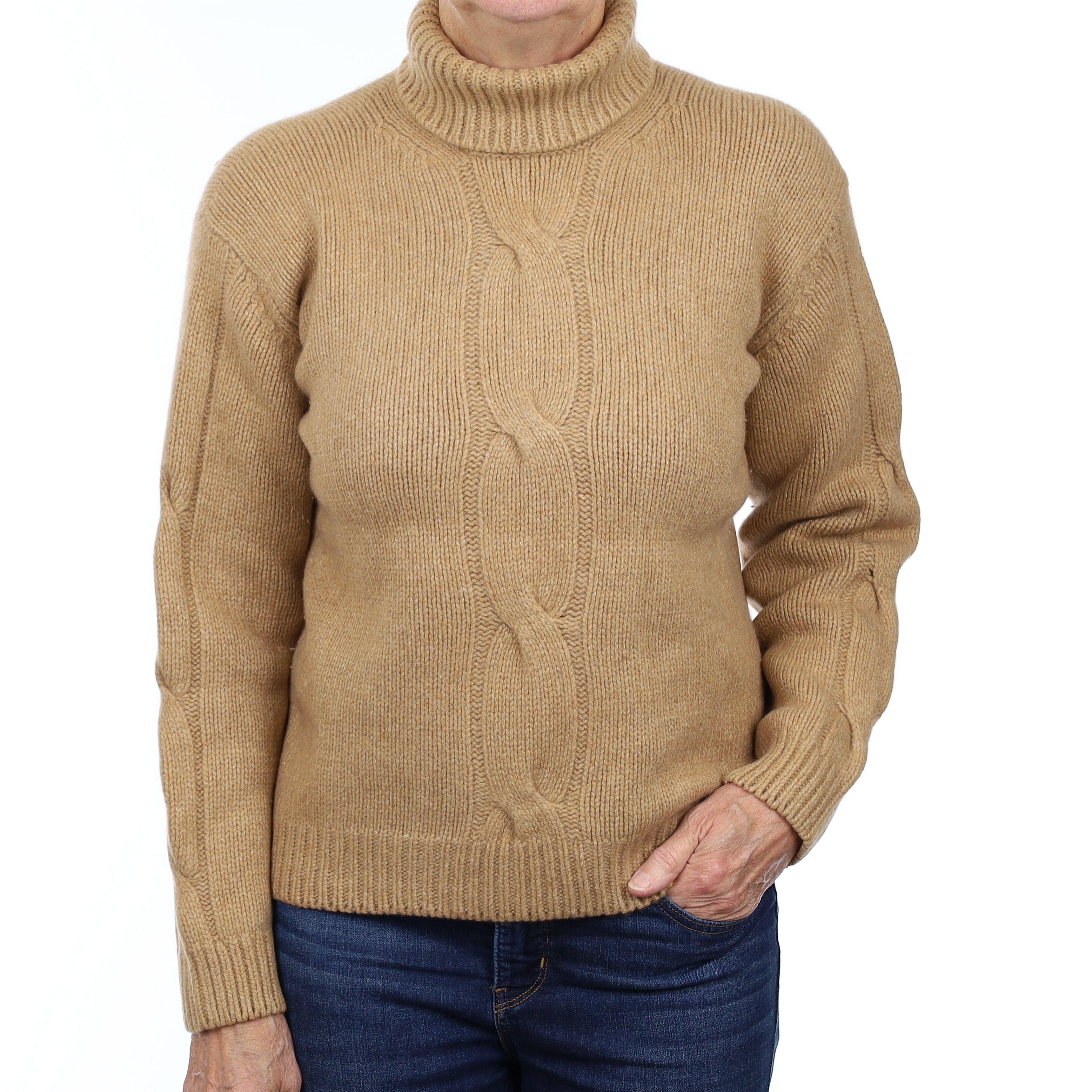 Pal Zileri Caramel Extra Chunky Cashmere Polo Neck Jumper Medium