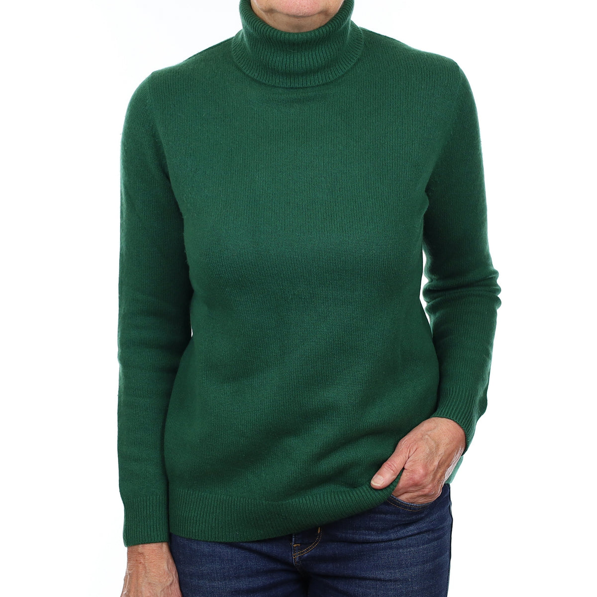 Cos Grass Green Heavy knit Cashmere Polo Neck Jumper Medium