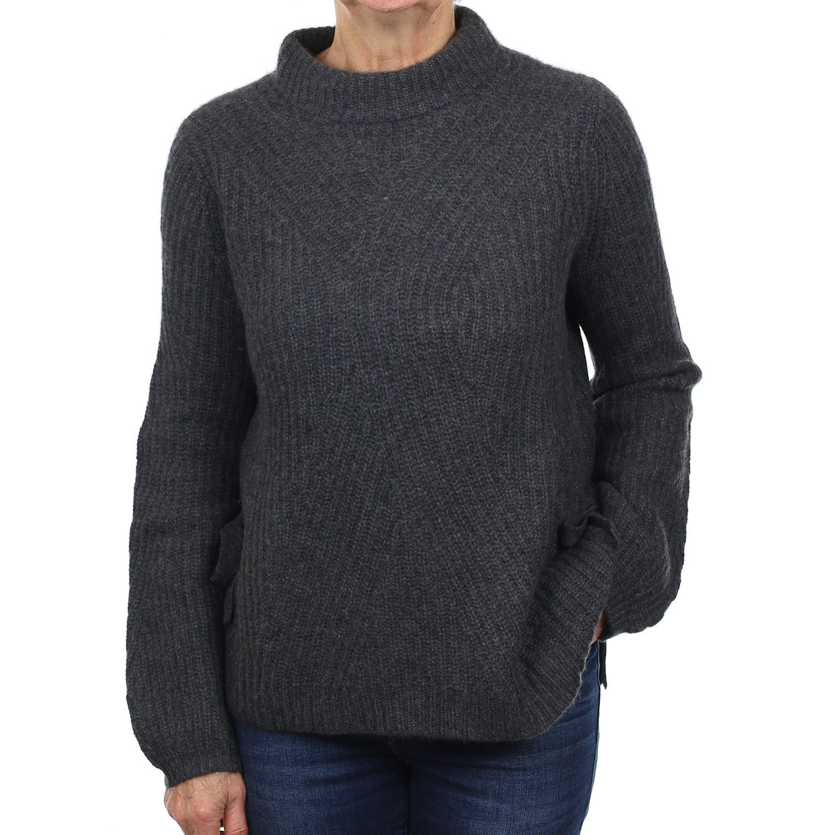 White & Warren Slate Grey Chunky Cashmere Funnel Neck Jumper Medium