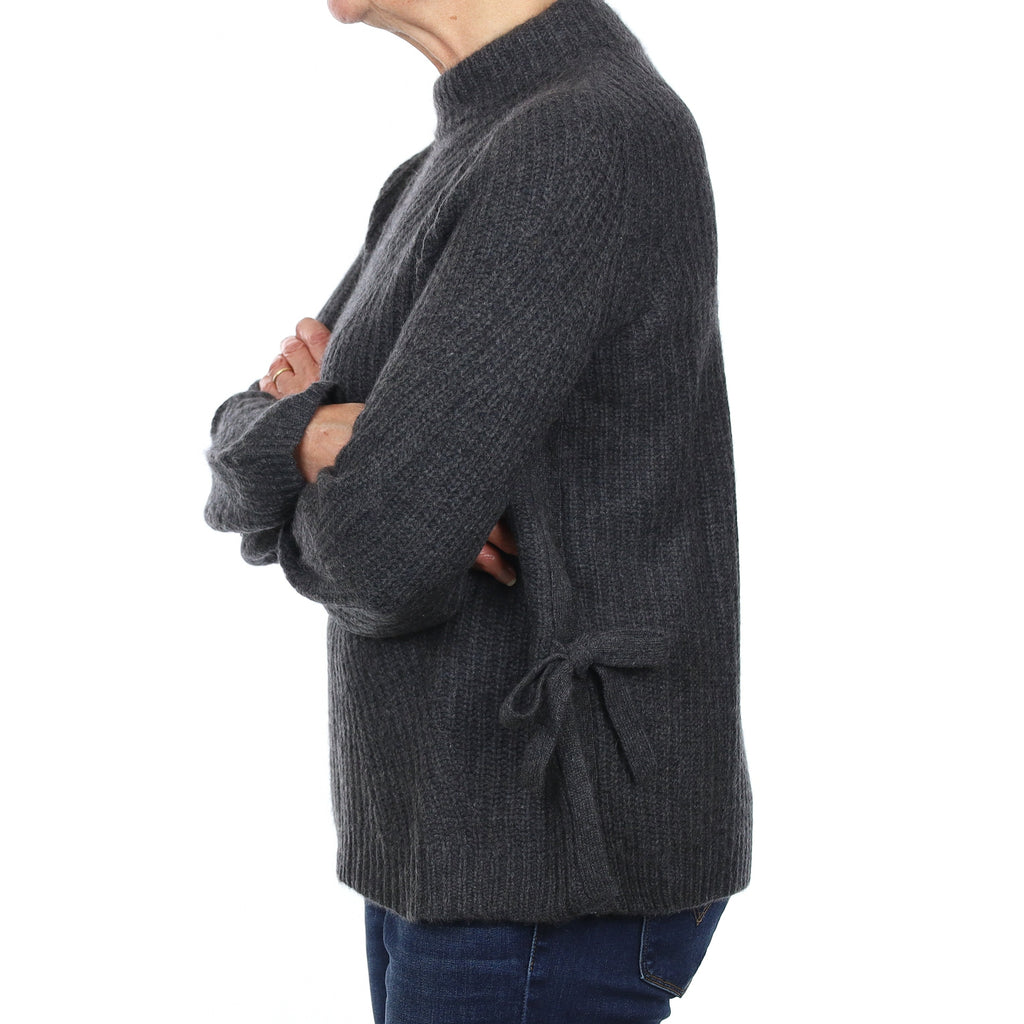 White & Warren Slate Grey Chunky Cashmere Funnel Neck Jumper Medium