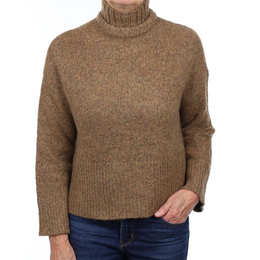Country Brown Marl Cashmere Chunky Turtleneck Jumper Medium