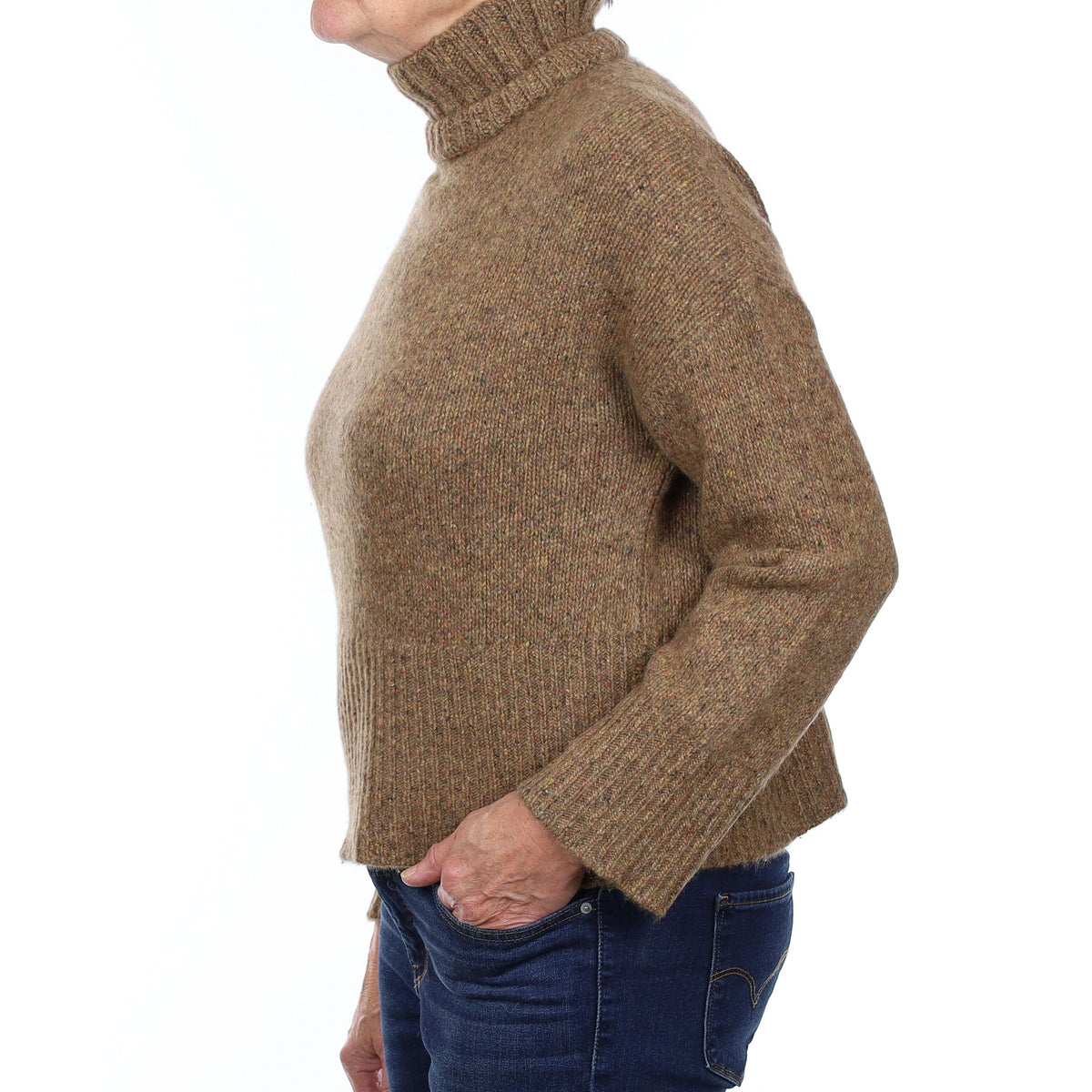 Country Brown Marl Cashmere Chunky Turtleneck Jumper Medium