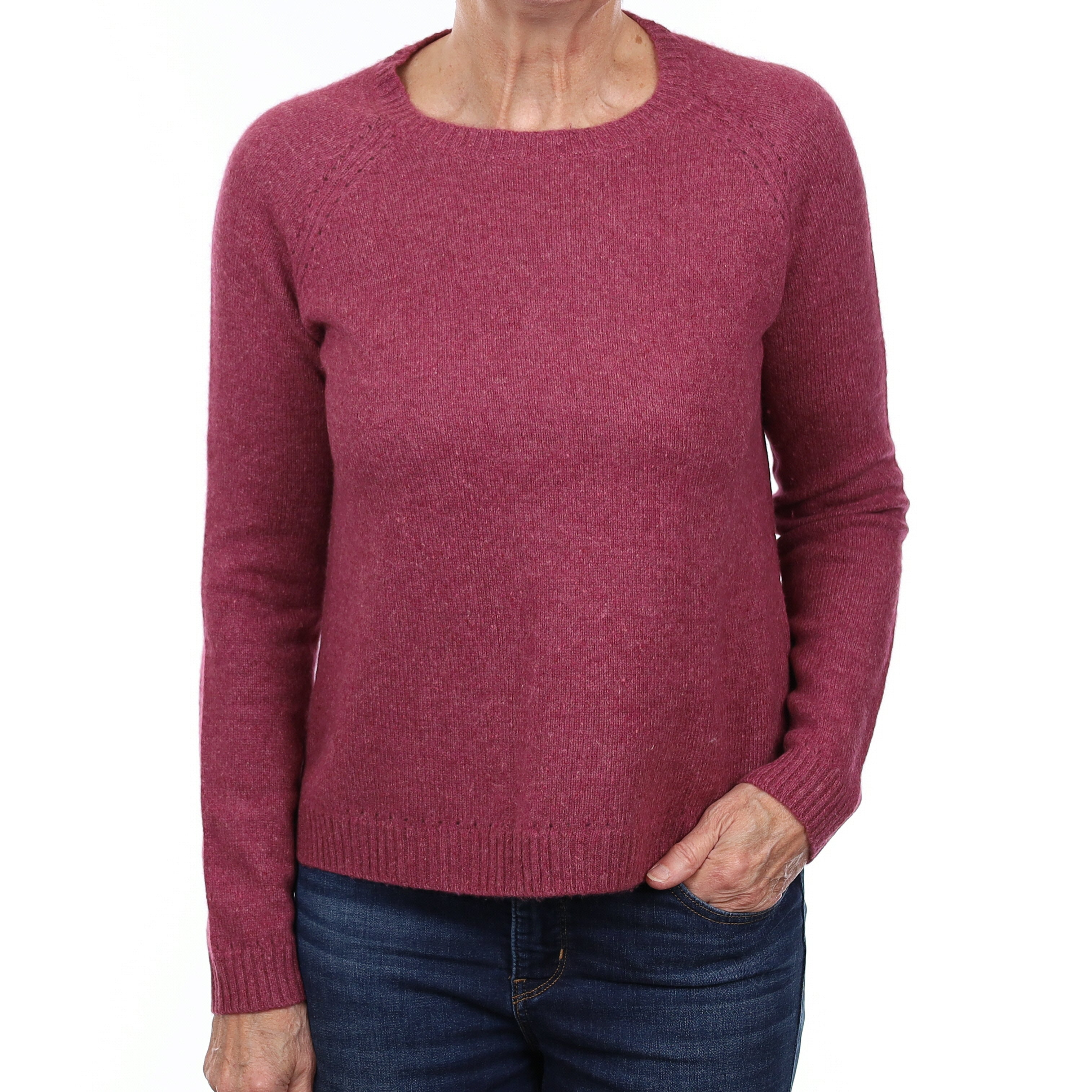 Heather Pink Marl Heavy Knit Cashmere Crew Neck Jumper Medium