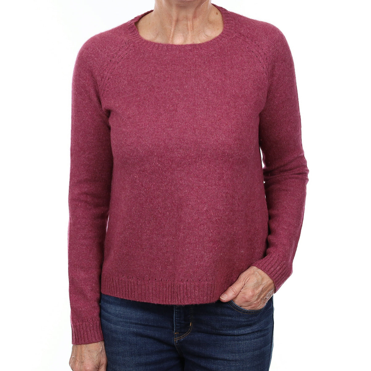 Heather Pink Marl Heavy Knit Cashmere Crew Neck Jumper Medium