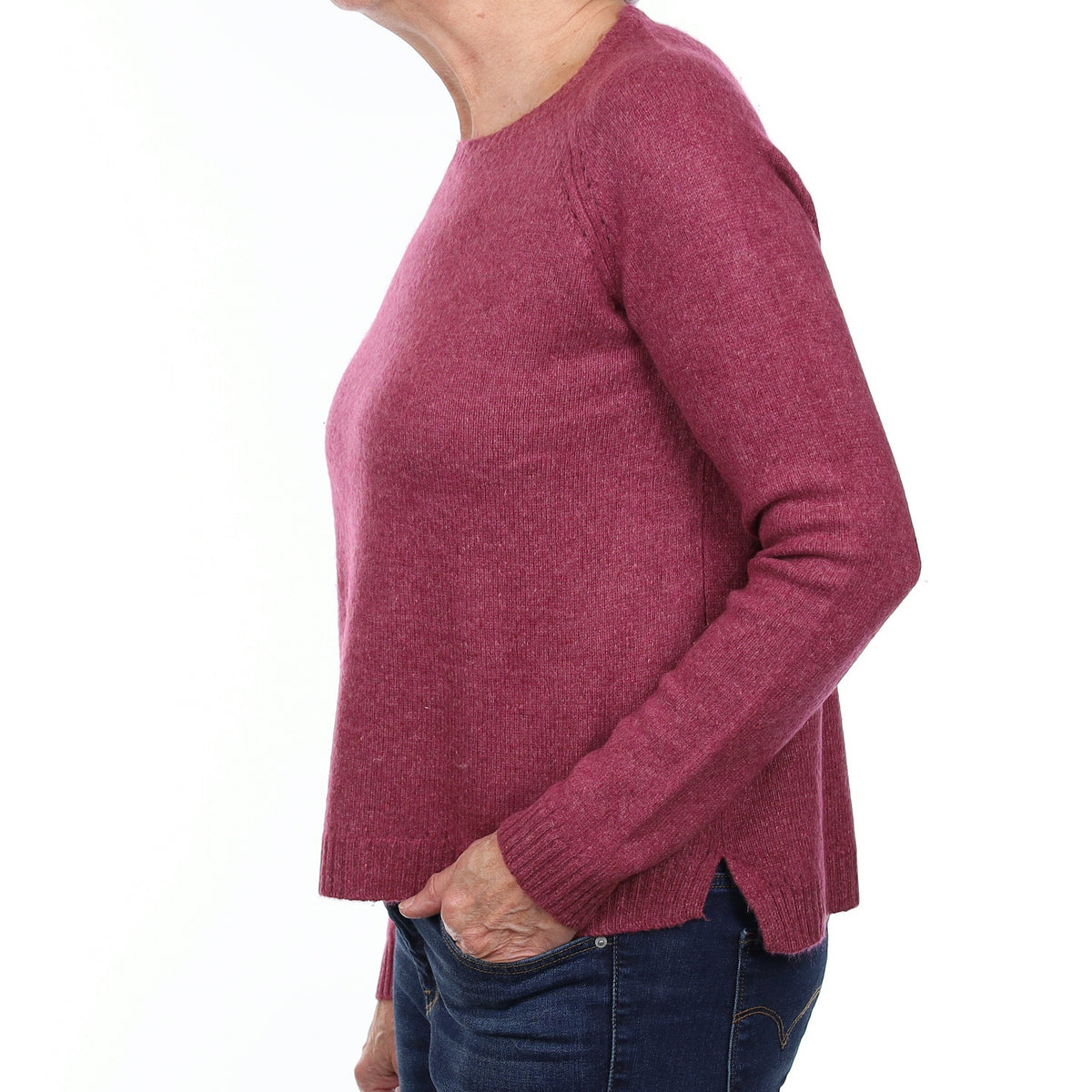 Heather Pink Marl Heavy Knit Cashmere Crew Neck Jumper Medium