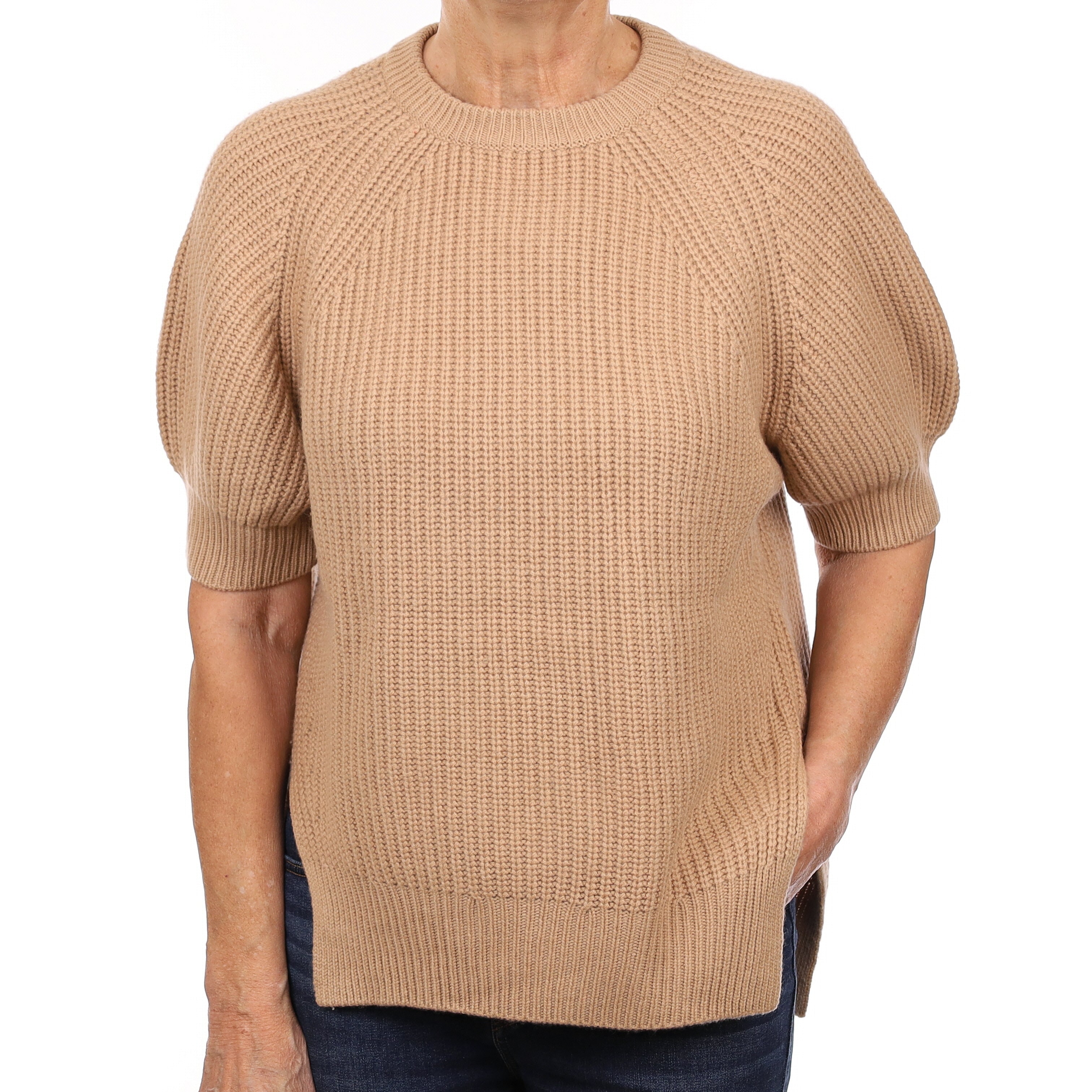 LouLou Studio Caramel Chunky Cashmere Short Sleeve Crew Neck Jumper Medium