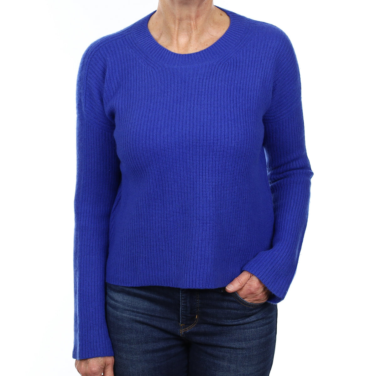 Electric Blue Chunky Rib Cashmere Crew Neck Jumper Medium