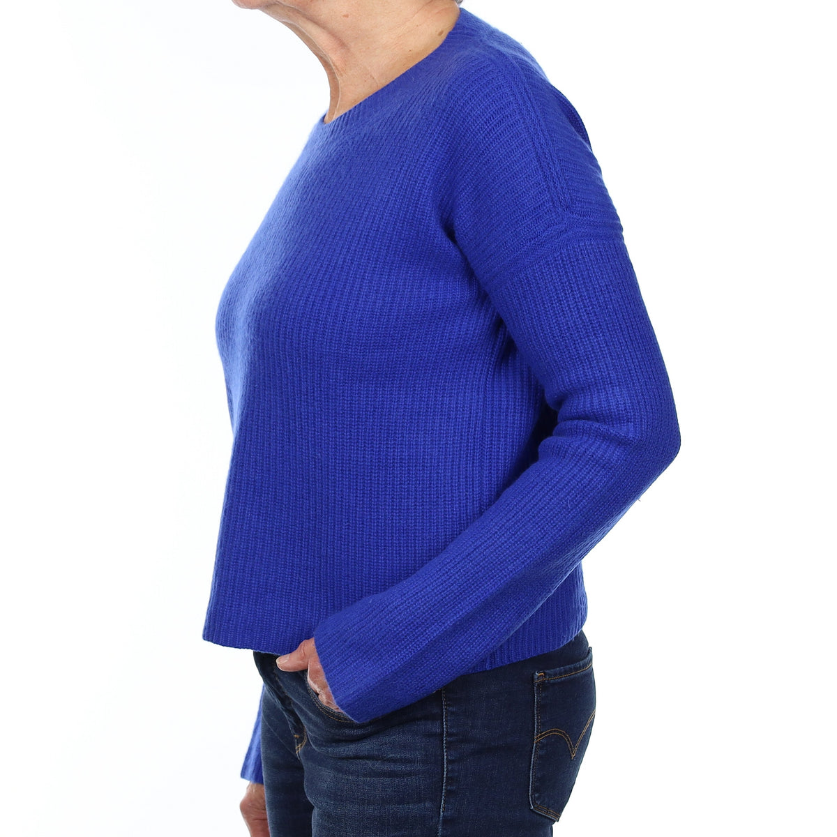Electric Blue Chunky Rib Cashmere Crew Neck Jumper Medium