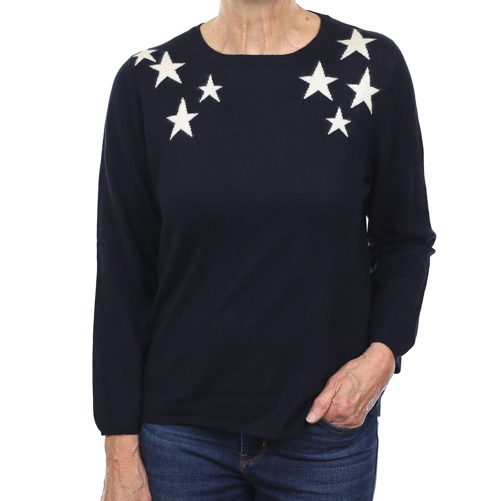 Chinti & Parker Dark Navy Starred Cashmere Crew Neck Jumper Medium