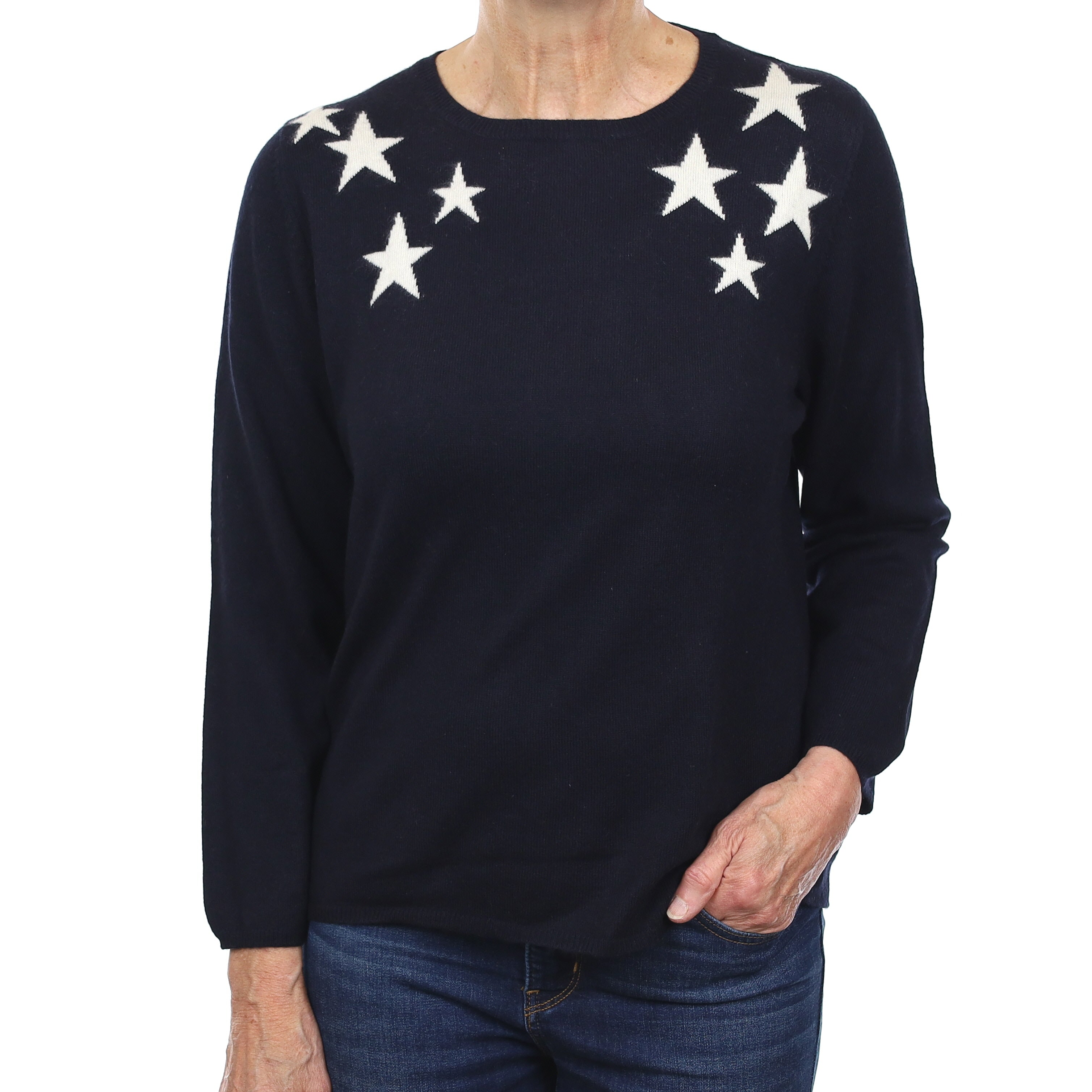 Chinti & Parker Dark Navy Starred Cashmere Crew Neck Jumper Medium