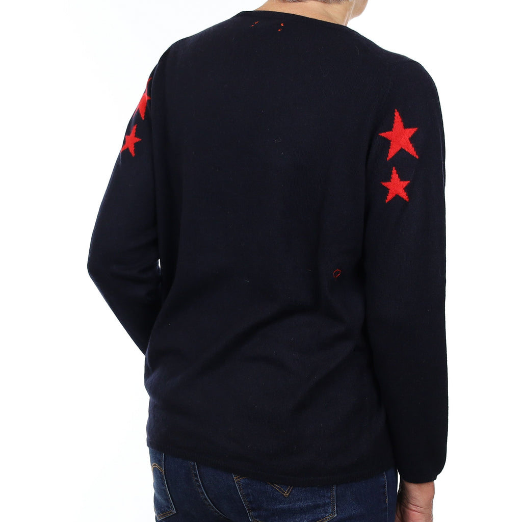 Chinti & Parker Dark Navy Starred Cashmere Crew Neck Jumper Medium
