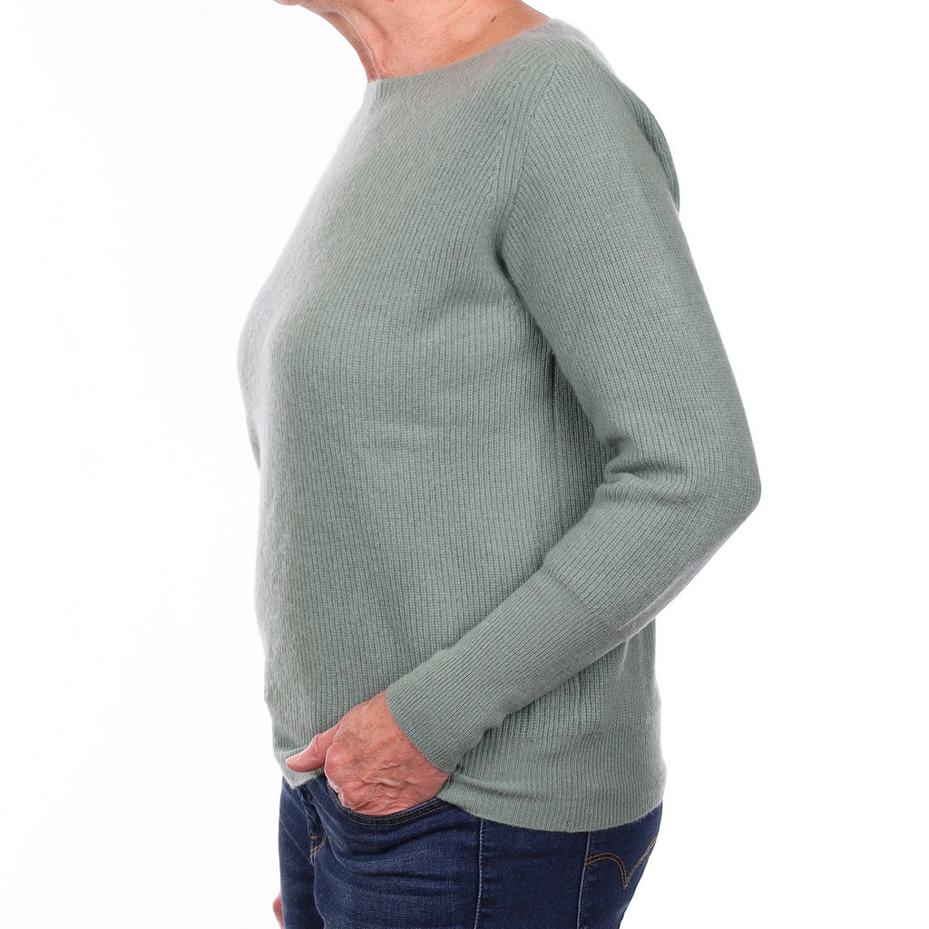 Paul Costelloe Hazy Green Rib Cashmere Boat Neck Jumper Medium