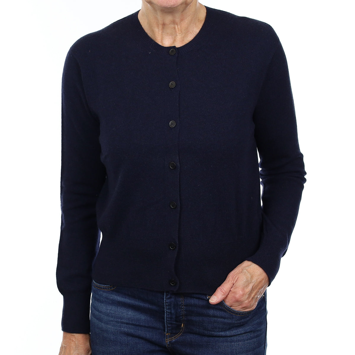 Brand New Scottish Navy Cashmere Crew Neck Cardigan Medium