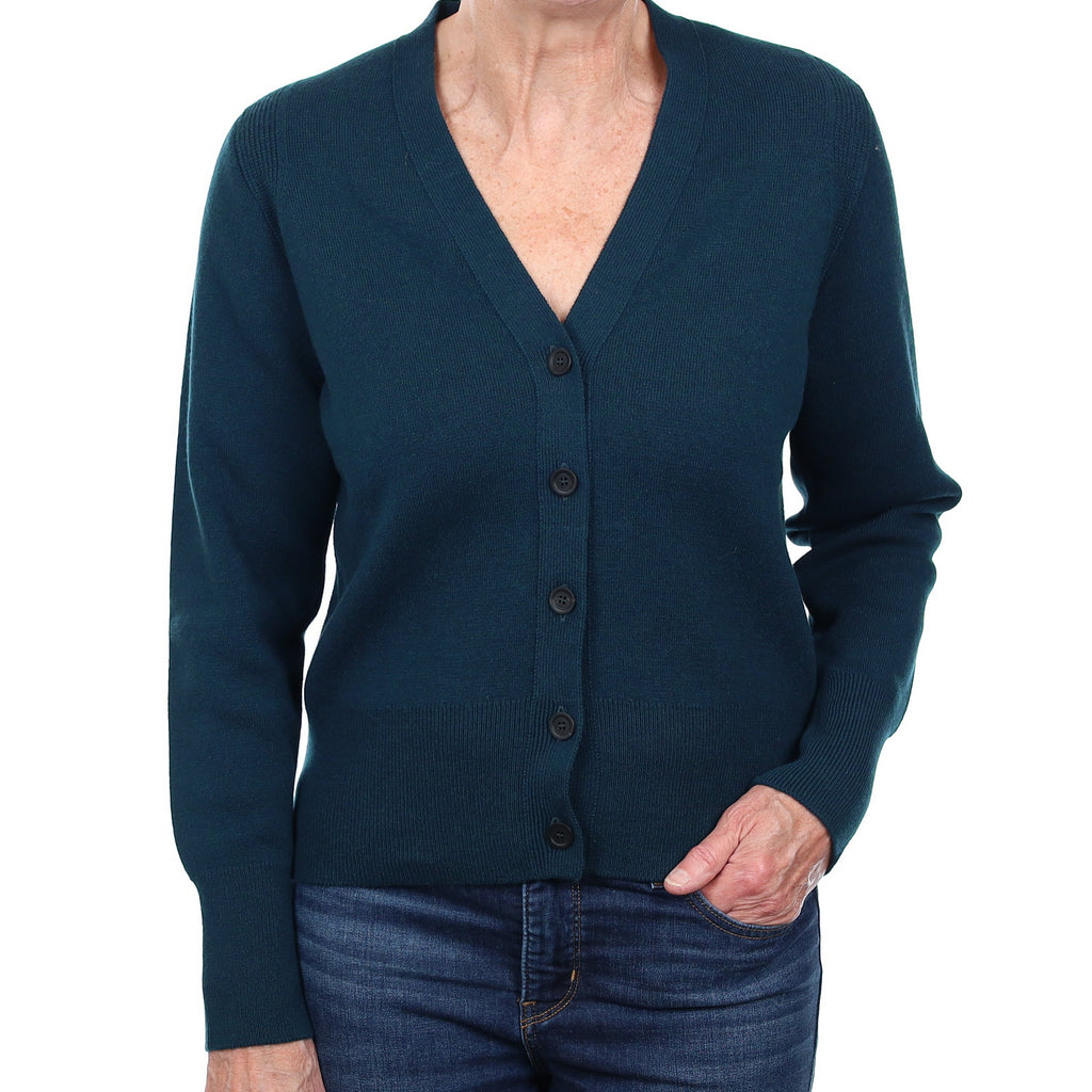 Brand New Scottish Petrol Blue Heavy Knit Cashmere V Neck Cardigan Medium