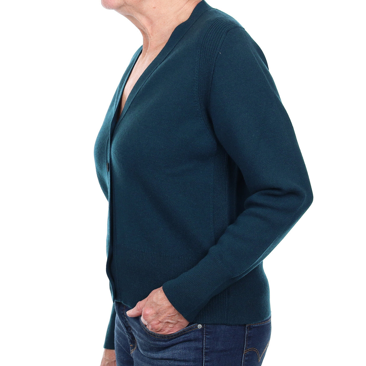 Brand New Scottish Petrol Blue Heavy Knit Cashmere V Neck Cardigan Medium
