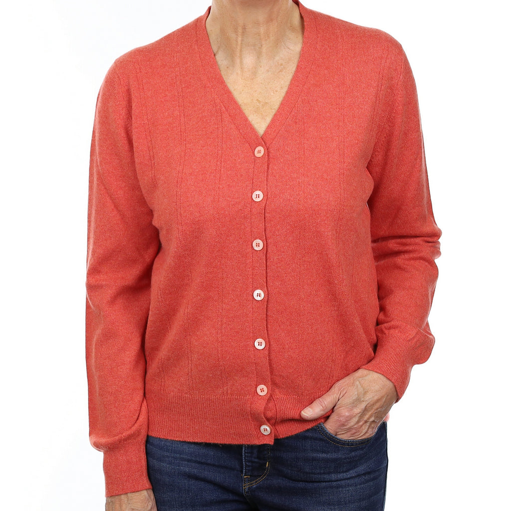 Brora Watermelon Orange Cashmere V Neck Cardigan Medium