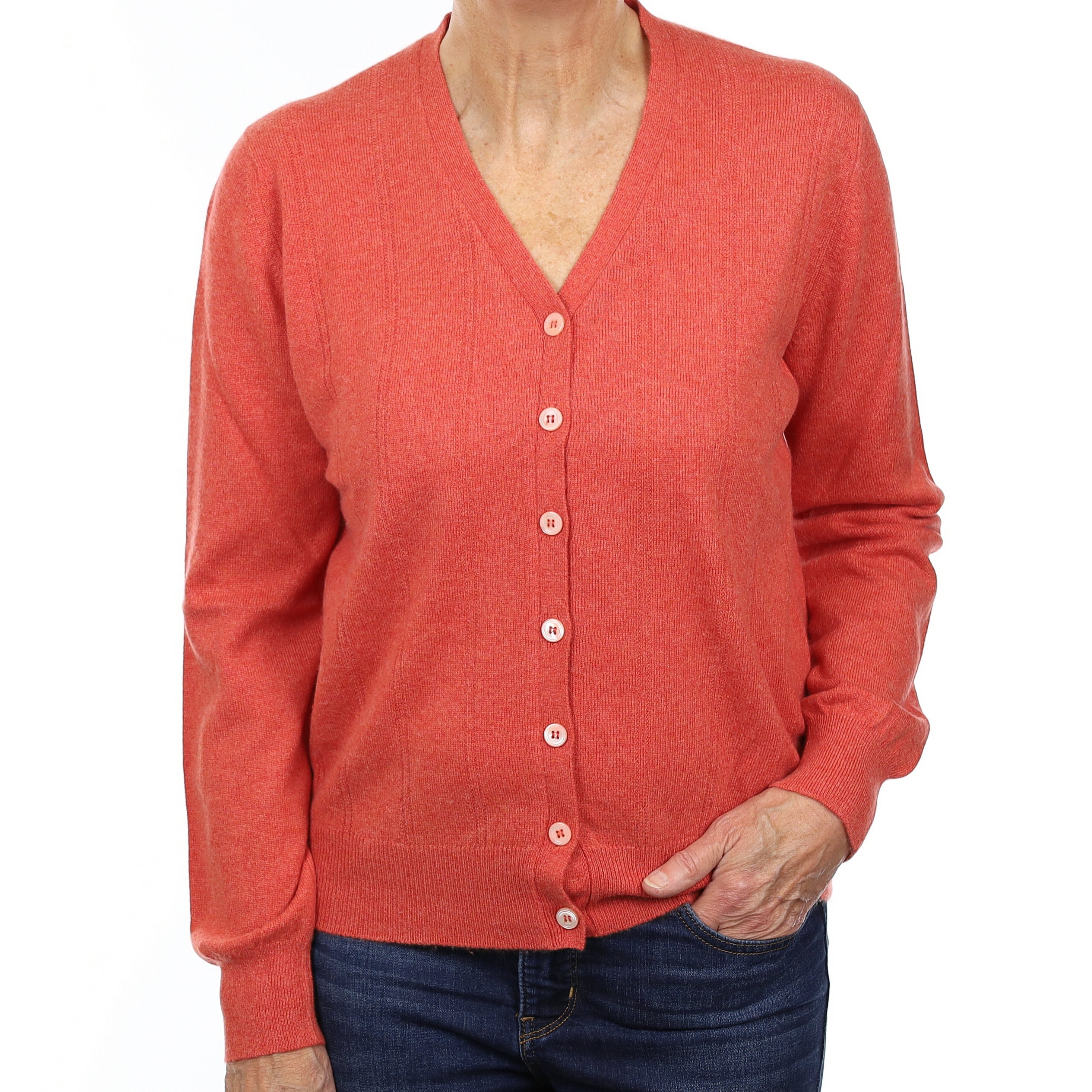 Brora Watermelon Orange Cashmere V Neck Cardigan Medium