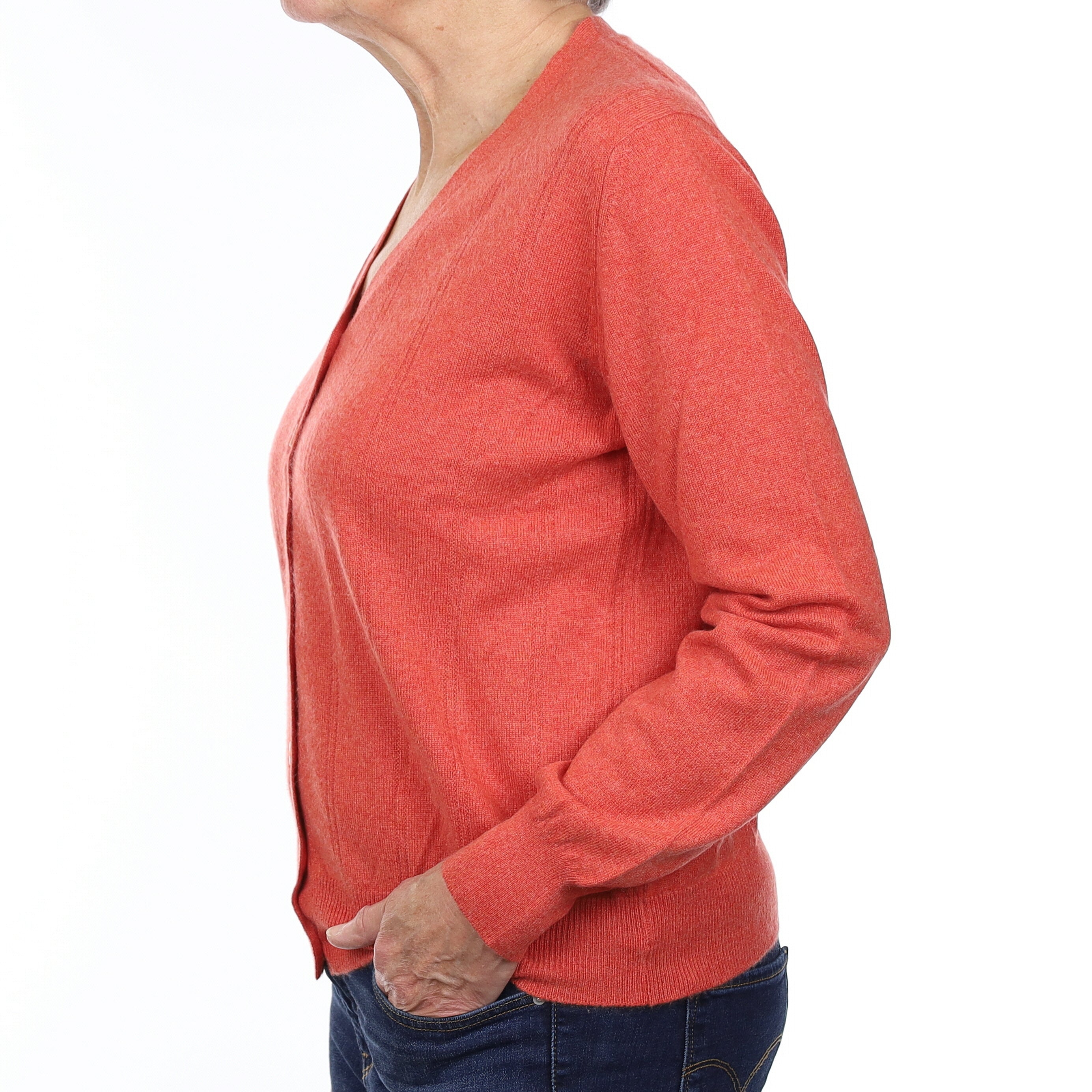 Brora Watermelon Orange Cashmere V Neck Cardigan Medium