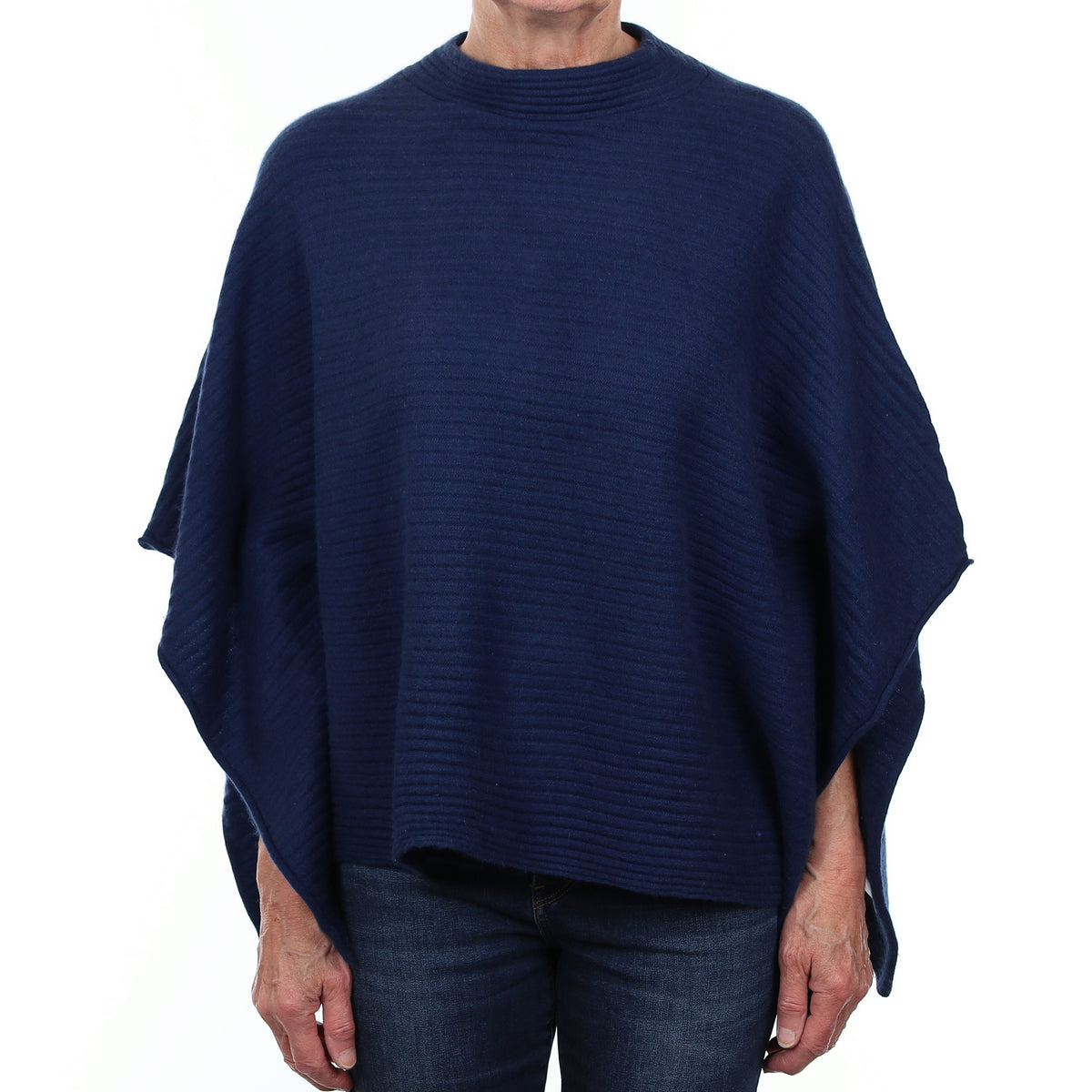 French Navy Rib Cashmere Funnel Neck Poncho One Size