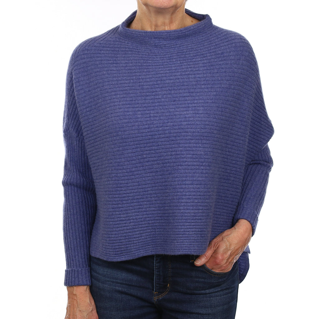 Denim Blue Rib Cashmere Slouchy Funnel Neck Jumper Medium